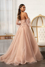 Load image into Gallery viewer, 3-D Flower Embellished Glitter Netting A-line Dress w/ Detached Long Sleeves