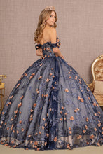 Load image into Gallery viewer, 3-D Flower Applique Glitter Off Shoulder Mesh Quinceanera Dress
