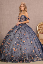 Load image into Gallery viewer, 3-D Flower Applique Glitter Off Shoulder Mesh Quinceanera Dress