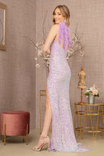 Load image into Gallery viewer, Sequin Asymmetric Cut-out Back Mermaid Dress w/ Feather Strap