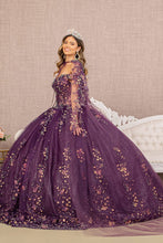 Load image into Gallery viewer, 3-D Butterfly Sheer Bodice Quinceanera Gown w/ Long Mesh Cape