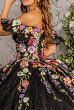 Load image into Gallery viewer, 3-D Flower Applique Mesh Quinceanera Gown w/ Detachable Short Sleeves