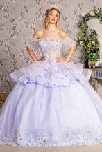 Load image into Gallery viewer, 3-D Flower Applique Sheer Bodice Quinceanera Gown w/ Ruffle Skirt
