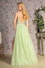 Load image into Gallery viewer, 3-D Flower Glitter Sheer Bodice Mesh A-line Long Dress w/ Side Slit