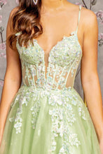 Load image into Gallery viewer, 3-D Butterfly Sheer Corset Bodice Mesh A-line Long Dress
