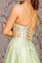 Load image into Gallery viewer, 3-D Butterfly Sheer Corset Bodice Mesh A-line Long Dress