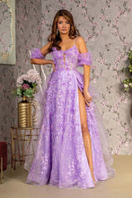 Load image into Gallery viewer, 3-D Flower Puff Sleeves Mesh A-line Long Dress w/ Detachable Waist Drape