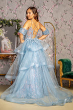 Load image into Gallery viewer, 3-D Flower Puff Sleeves Mesh A-line Long Dress w/ Detachable Waist Drape