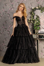 Load image into Gallery viewer, 3-D Flower Off Shoulder Mesh A-line Long Dress w/ Ribbon waist Band
