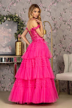 Load image into Gallery viewer, 3-D Flower Off Shoulder Mesh A-line Long Dress w/ Ribbon waist Band