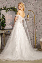 Load image into Gallery viewer, 3-D Flower Sequin Off Shoulder Mesh A-line Long Dress w/ Side Drapes