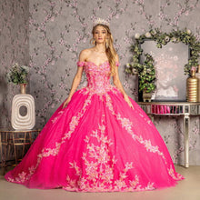 Load image into Gallery viewer, 3-D Flower Jewel Sheer Corset Bodice Mesh Ball Gown