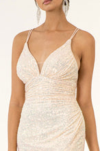 Load image into Gallery viewer, Ruched Waistline Sweethearted Sequin Bodycon Dress w/ Criss-Cross Straps - Mask Not Included