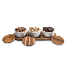 Load image into Gallery viewer, Ceramic Condiment Set on Acacia Wood Base