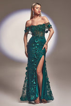 Load image into Gallery viewer, Floral Print Fitted Off The Shoulder Gown