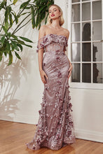 Load image into Gallery viewer, Floral Print Fitted Off The Shoulder Gown