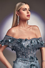 Load image into Gallery viewer, Floral Print Fitted Off The Shoulder Gown