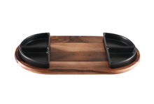 Load image into Gallery viewer, Charcuterie/ Serving Tray w/ 4 black triangular ceramic bowls