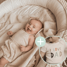 Load image into Gallery viewer, Macrame Oval Play Mat & Love Dad Bodysuit Bundle