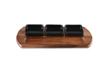 Load image into Gallery viewer, Charcuterie/ Serving Tray w/ 3 black square ceramic bowls