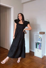 Load image into Gallery viewer, Puff Sleeve Tiered Maxi Dress in Black