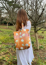 Load image into Gallery viewer, Tote Bag: Cream Flowers on Orange