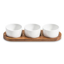 Load image into Gallery viewer, Ceramic Condiment Set on Acacia Wood Base