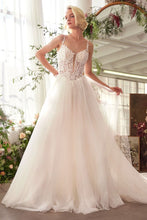 Load image into Gallery viewer, Floral Lace V-Neck Bridal Ball Gown with Tulle Skirt