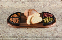 Load image into Gallery viewer, Charcuterie/ Serving Tray w/ 4 black triangular ceramic bowls