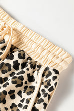 Load image into Gallery viewer, Brown Leopard Print Contrast Trim Long Sleeve Pullover Drawstring Shorts 2pcs Outfit
