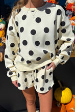 Load image into Gallery viewer, Multicolour Polka Dot Print Drop Shoulder Pullover Drawstring Shorts Set
