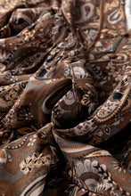 Load image into Gallery viewer, Brown Paisley Print Half Buttons Puff Sleeve Flowy Short Dress
