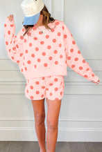 Load image into Gallery viewer, Multicolour Polka Dot Print Drop Shoulder Pullover Drawstring Shorts Set
