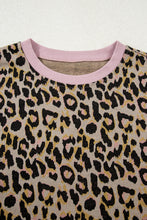 Load image into Gallery viewer, Pink Leopard Print Contrast Edge Long Sleeve Pullover Shorts Set
