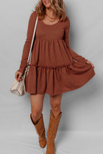 Load image into Gallery viewer, Straw Yellow Ribbed Frilled Trim High Waist Long Sleeve Mini Dress
