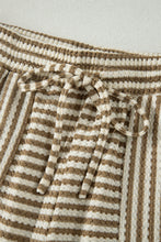 Load image into Gallery viewer, Brown Stripe Breathable Textured Knit Short 2pcs Set
