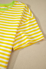 Load image into Gallery viewer, Pink Stripe Contrast Neck Loose Tee and Drawstring Shorts Set
