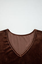 Load image into Gallery viewer, Chicory Coffee Solid Color Velvet V Neck Long Sleeve Tiered Mini Dress
