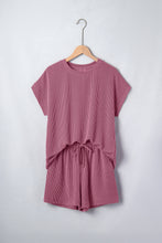 Load image into Gallery viewer, Pitaya Pink Twisted Ribbed Loose Tee Drawstring Elastic Waist 2pcs Short Set
