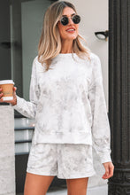 Load image into Gallery viewer, Beige Maple Camo Print Pullover Top and Elastic Waist Casual Short Set
