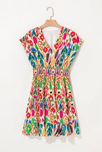 Load image into Gallery viewer, Sky Blue Abstract Print V Neck Dolman Sleeve Ruffle Tiered Mini Dress

