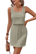 Load image into Gallery viewer, Four Leaf Clover Eyelet Textured Square Neck Drawstring Mini Dress
