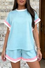 Load image into Gallery viewer, Bonbon Striped Trim Casual Tee Drawstring Shorts 2pcs Set
