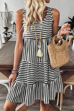 Load image into Gallery viewer, Black Stripe U Neck Sleeveless Loose Fit Mini Dress

