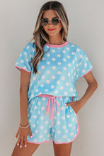 Load image into Gallery viewer, Sky Blue Polka Dot Contrast Edge Casual Short Set
