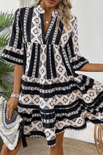 Load image into Gallery viewer, Black Geometric Print V Neck Ruffled Dress
