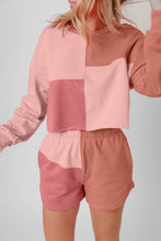 Load image into Gallery viewer, Peach Blossom Colorblock Patchwork Long Sleeve Shorts Outfit
