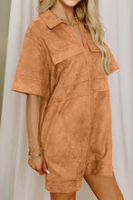 Load image into Gallery viewer, Thai Curry Collared V Neck Faux Suede Short Sleeve Shift Mini Dress
