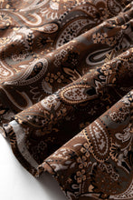 Load image into Gallery viewer, Brown Paisley Print Half Buttons Puff Sleeve Flowy Short Dress
