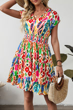 Load image into Gallery viewer, Sky Blue Abstract Print V Neck Dolman Sleeve Ruffle Tiered Mini Dress
